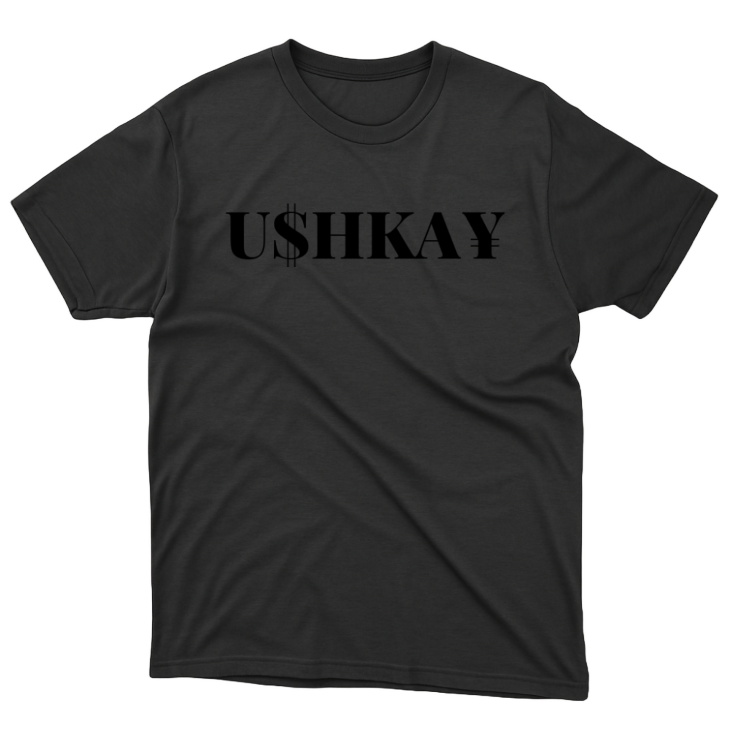U$HKA¥ Signature Tee – Charcoal Black / Black Logo